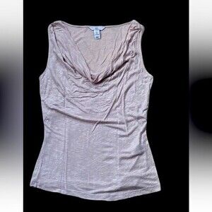 H & M WOMEN'S NUDE WITH SILVER METAL COWL NECK SLEEVELESS TOP TANK SIZE S